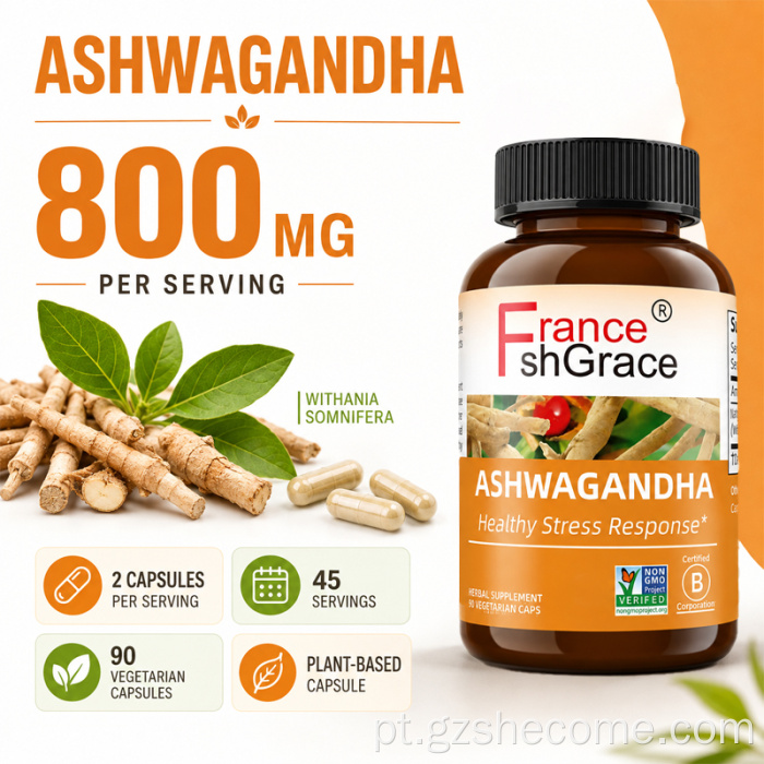 Shecome Ashwagandha Stress Relief cápsulas de raiz de ashwagandha